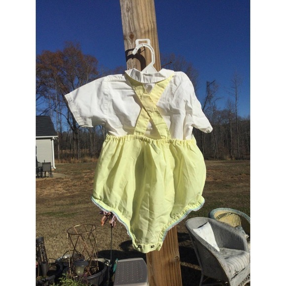 Vintage sweet talk baby girl romper size 18 mo month yellow white button overall - Picture 6 of 11